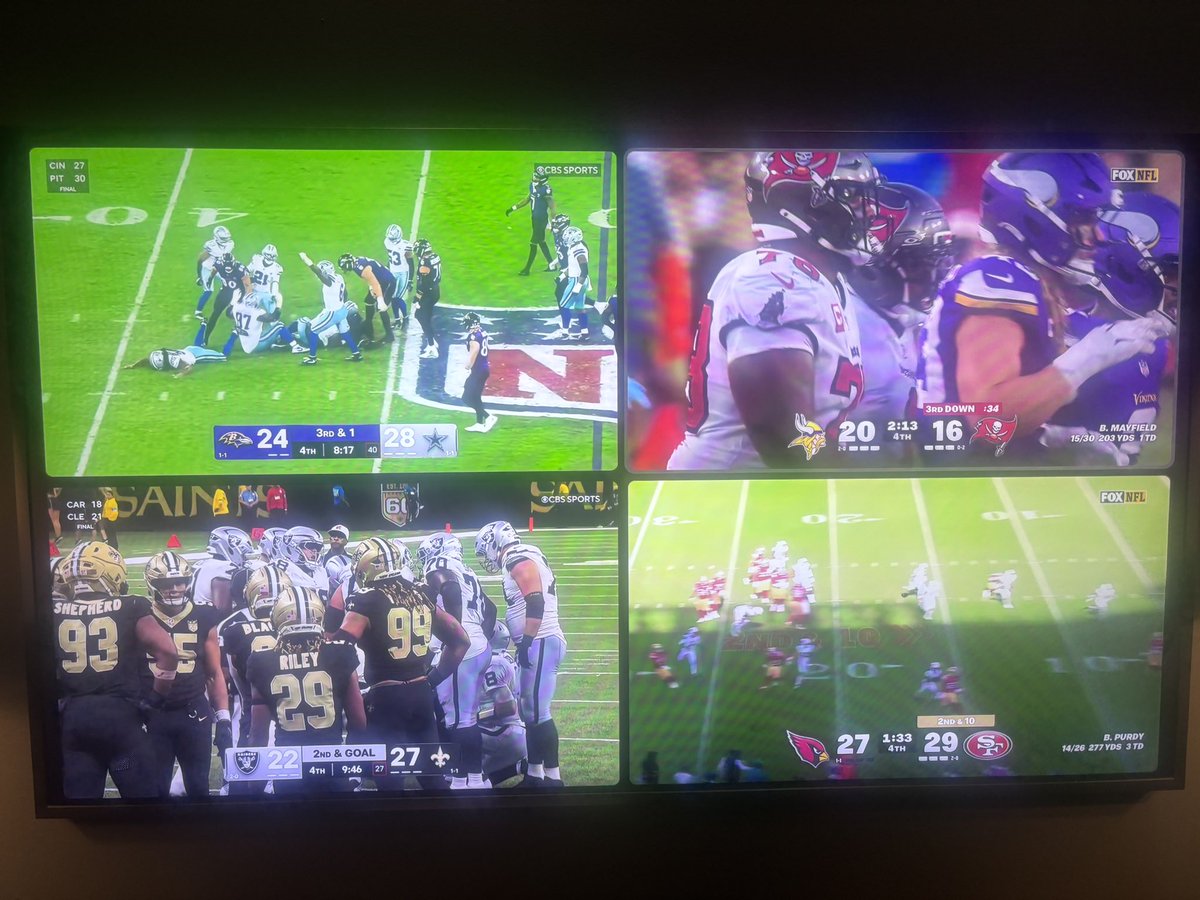 dcathoops's tweet photo. This is why I think @YouTubeTV Multiview is better than RedZone. All 4 games down to wire and you can watch all https://t.co/W1PcVu5vXs