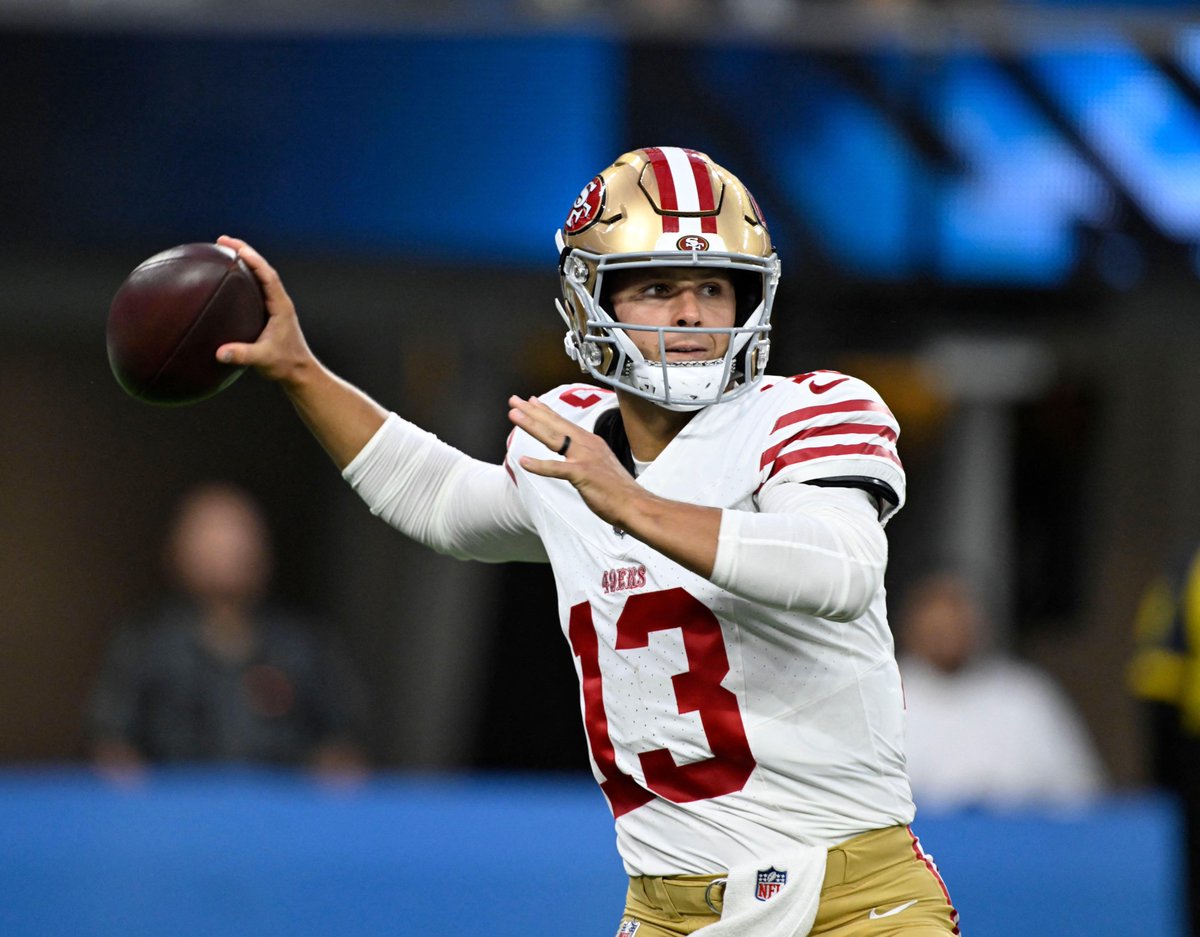 PFF's tweet photo. Brock Purdy leads the NFL with 9 Pass TD https://t.co/2pOR6gPbSy