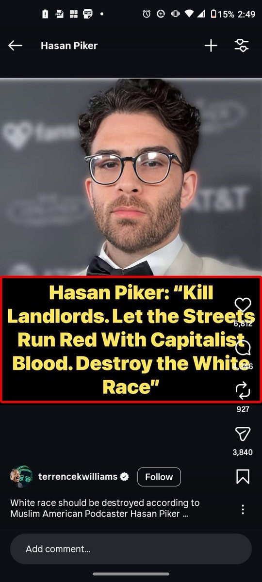 rdstfano's tweet photo. @FmrRepMTG These Democrats are a cancer to this Nation, Hasan Piker a real Democrat POS. https://t.co/FSwAz8CS8K