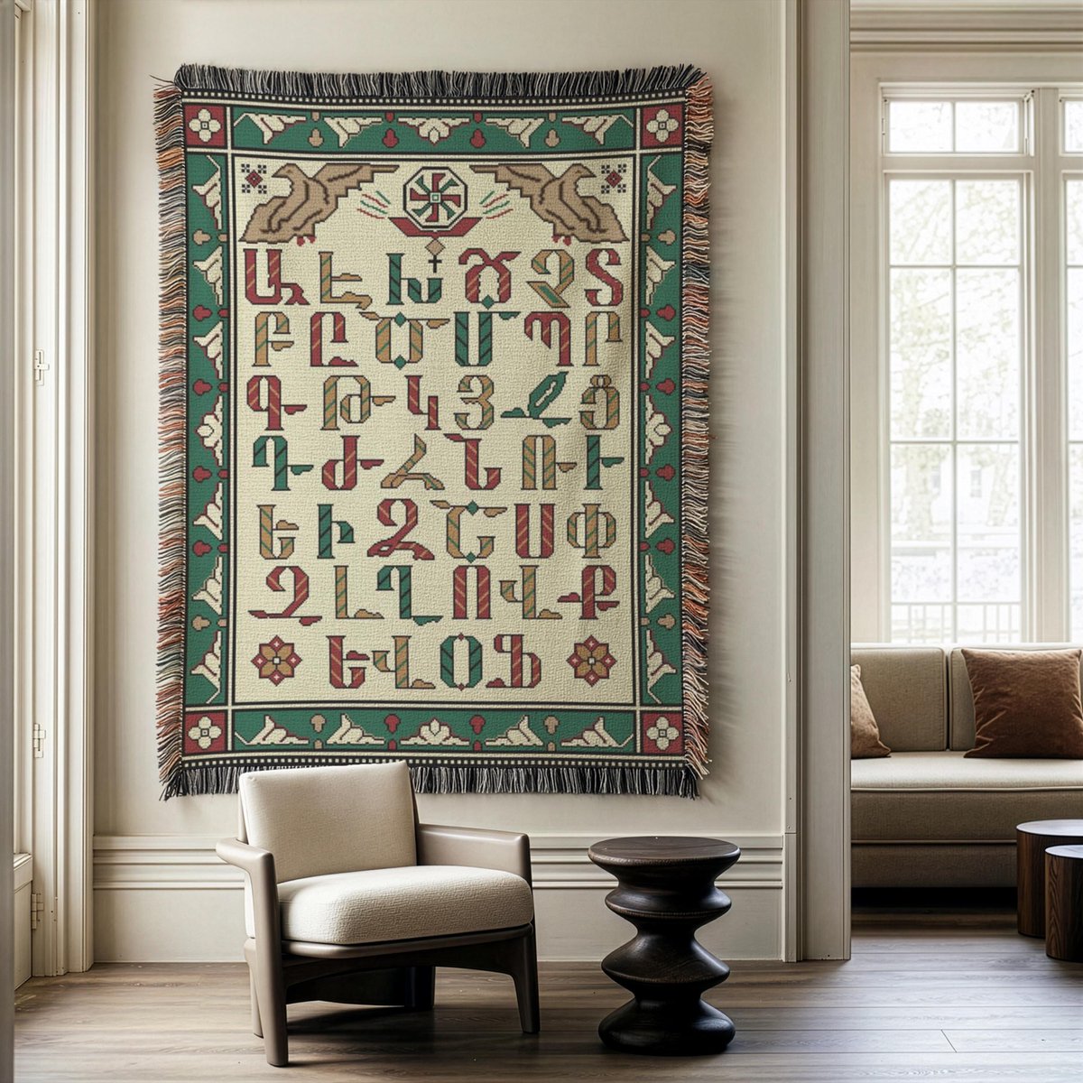 TimelessBohoCo's tweet photo. The Green Woven Throw features a Haykakan design and is made from cotton for a decorative addition. This item is made to order, suitable for cozy decor or gifting. https://t.co/5oCoTn1J6I