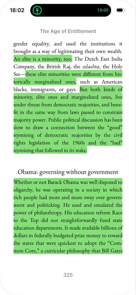 Fasiii's tweet photo. “Whether or not Barack Obama was well disposed to oligarchy, he was operating in a society in which rich people had more and more sway over government and politicking. He used and emulated the power of philanthropy. His education reform Race to the Top did not straightforwardly fund state education departments. It made available billions of dollars in federally budgeted prize money to reward the states that were quickest to adopt the “Common Core,” a curricular philosophy that Bill Gates had used his foundation and its $40 billion endowment to push.
The educator Diane Ravitch complained that education policy, once the part of American government most answerable to grassroots democracy, was now being made, top-down, by three powerful families: the Gateses of Washington State, the Waltons of Arkansas, and the Broads of Los Angeles. They were abetted by gifts from the owners of Dell, Netflix, and the Gap, and by an array of foundations driven sometimes by political ambition, sometimes by political prudence: ”

Excerpt From
The Age of Entitlement
Christopher Caldwell
https://t.co/S0LQQlOteX
This material may be protected by copyright.