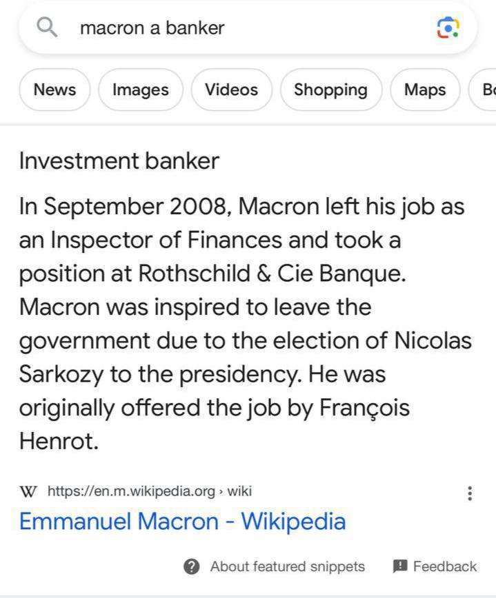 DrScotitYoung's tweet photo. Macron was a banker for the Rothschild of England. Time to permanently remove him. https://t.co/nmA4I7mJo7