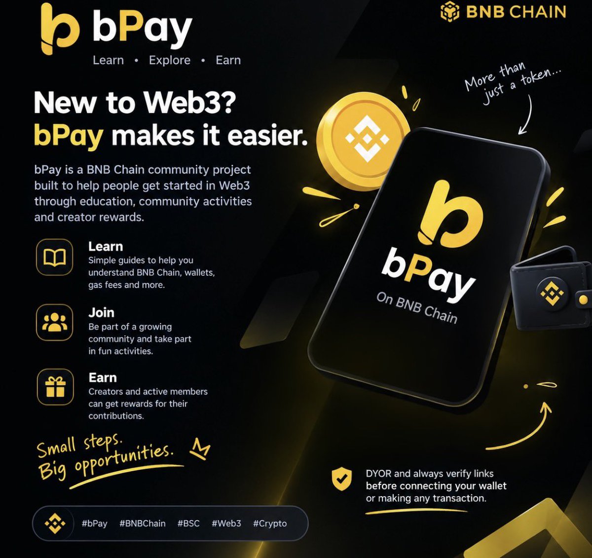 DeJAYFI's tweet photo. bPay is building a Web3 community on BNB Chain through education, creator support & community engagement. 🌐
CA: 0xB13003BF44de426Dd2a3Aae3df9C3400dE0A7777
Code: BP-07886D48A32C
DYOR & verify the CA.
#bPay #BNBChain #Web3 https://t.co/EPtBxF5cqg