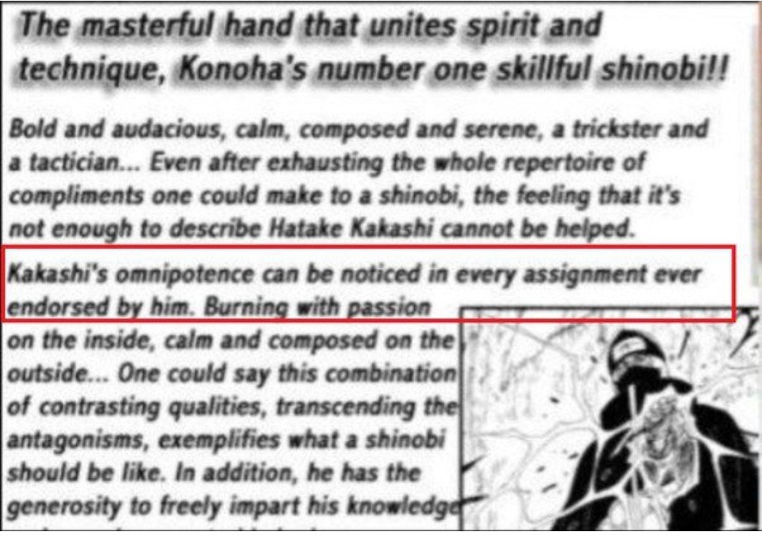 Middffy's tweet photo. @AnirudhV277386 @OsamaNassii @Midfffy @JotaroMidorima @loctusder @ThickCalvedSage The evidence is that it's closed off. And it's just a metaphor, it doesn't mean it's infinite. 
Besides Gaara having infinite sand, Kakashi is also stated to be omnipotent. Do you see? None of these statements means something unless they're backed up with factual evidence https://t.co/AkjC24UNSD