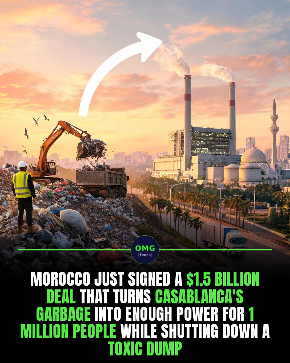 RosanneYantzer's tweet photo. Casablanca is set to convert 30 years of waste into electricity for one million people. A new waste-to-energy plant will close the toxic Mediouna landfill, create green jobs, and support Morocco’s clean-energy transition. https://t.co/5SoWoOENcH