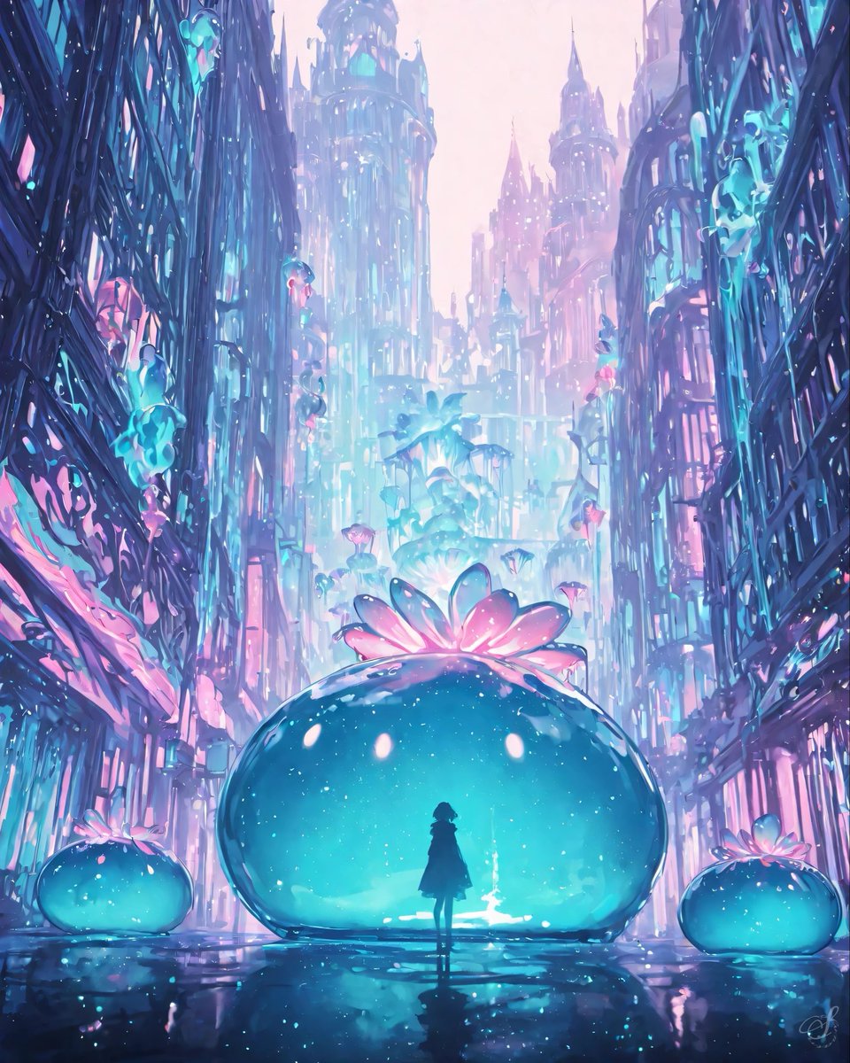 solvraen's tweet photo. 大きなゼリーに出会う。
今日のゼリー都市🫧
同じプロンプト、違う世界。
#fantasyart #jellycity #pastelfantasy https://t.co/T8pqMhNK2f