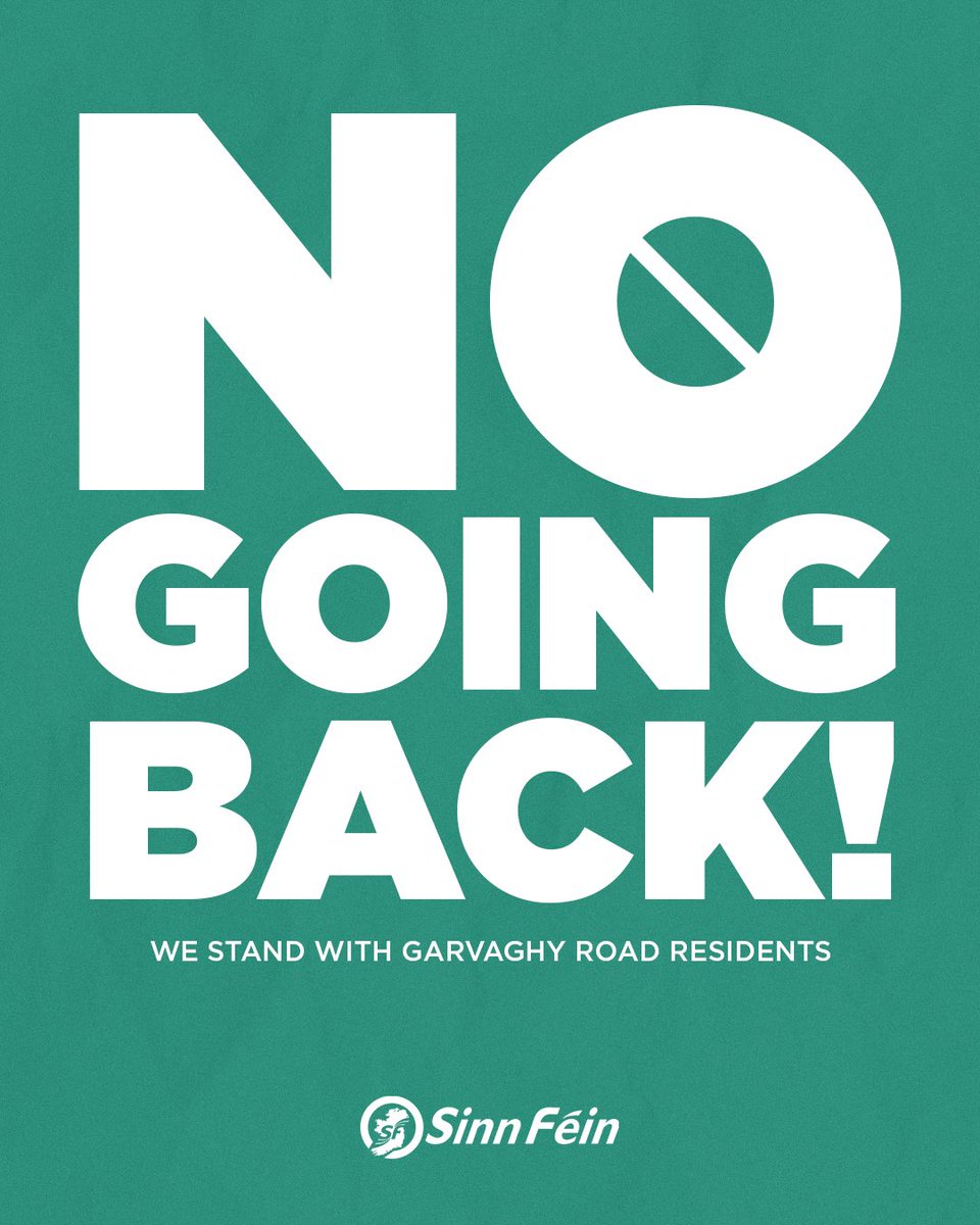 sinnfeinireland's tweet photo. The Garvaghy Road community stood tall, resilient and proud in recent weeks.

People from right across Ireland came together to reject an unwanted Orange march being forced through this community.

Sinn Féin stands with the people of the Garvaghy Road.

There is no going back. Not now, not ever.