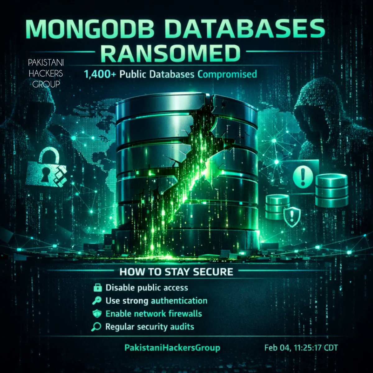 TrumanSchegt's tweet photo. Wake-up call: A ransomware campaign has compromised over 1, 400 MongoDB databases through publicly exposed, misconfigured systems. If you run a cluster, audit your security settings today—before attackers exploit your data. https://t.co/O6Z3j63mvx