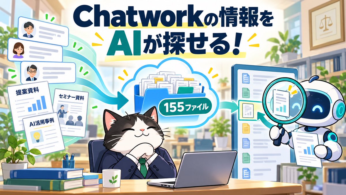 maz_tax's tweet photo. Chatworkの情報を、AIがあとから探せる仕組みを作りました

私は、Chatworkで業務の成果報告を共有するグループに参加しています。

グループには、参加者が実際に作った提案書やセミナー資料、AIの活用事例などが次々と投稿されます。

参考になる資料が多い一方、情報が増えるほど、

「あの資料は、どこにあったかな」

と探すのが難しくなります。

そこで、まずChatworkの投稿に添付された資料10件を、Obsidianで作っているセカンドブレイン（仕事の記録を残し、あとからAIに探してもらう場所）へ登録しました。

登録後はAIへ実際に質問して、

・必要な情報を探せるか
・元の資料までたどれるか
・関係のない情報を答えないか

をテストしました。

その結果、登録した情報をAIがあとから探せることを確認できました。

ただ、Chatworkの情報はその後も増え続けます。

10件だけ登録して終わりでは、すぐに情報が古くなります。

そこで現在は、PCが起動していれば、毎朝8時30分にChatworkを確認し、新しい資料があればGoogle Driveへ自動保存する仕組みにしています。

保存先を確認したところ、現在は155ファイルありました。

直近でも、

・9月25日に5件
・9月26日に1件

追加されています。

毎日必ず資料が増えるわけではありませんが、Chatworkに新しい投稿があれば、自動で保存されます。

保存した資料は、Obsidianの台帳へ整理します。

AIが質問を受けたときは、いきなり全資料を読むのではなく、

・最初に台帳から候補を探す
・必要な資料の要約だけを読む

という順番で探します。

原本の回収は自動。

台帳への整理や、事務所で使える内容かどうかの判断は、人とAIで行う。

役割も分けました。

Chatworkの情報を私が覚えておき、必要になったときに一つずつ検索する必要はありません。

情報を保存する仕組みだけでなく、あとからAIに探してもらう仕組みまで作ることができました。

一人税理士のAI実験記　37日目