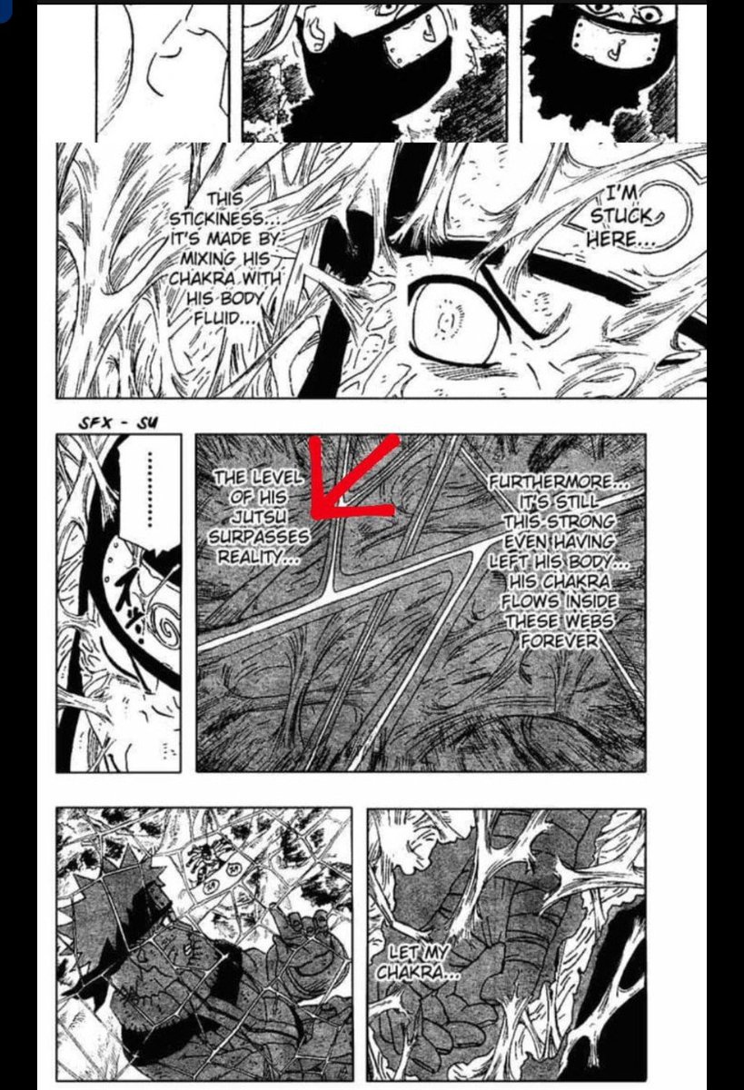 Middffy's tweet photo. @AnirudhV277386 @OsamaNassii @Midfffy @JotaroMidorima @loctusder @ThickCalvedSage Kidomaru's jutsu surpasses reality itself. The author said it so it must be true, ain't it? 🤡 https://t.co/xuyRM6dee3