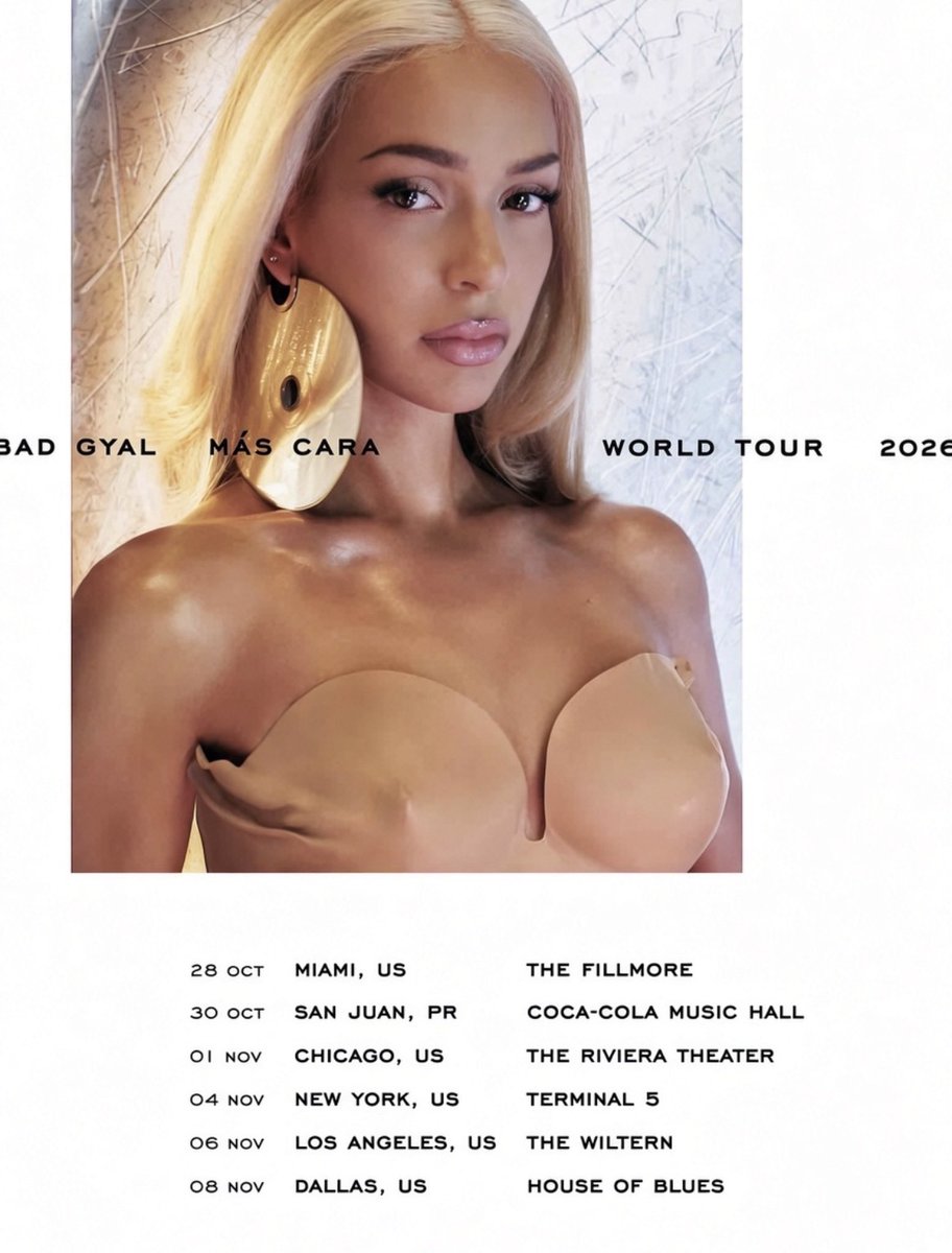 badgyaltour's tweet photo. Bad Gyal will be bringing MÁS CARA TOUR to the USA🇺🇸  #VMAs 

Miami, Chicago, New York, Los Angles, Dallas, see you there.

🎫 Get your tickets now: https://t.co/vZMi3w6Csm https://t.co/u2PTEMxMO0