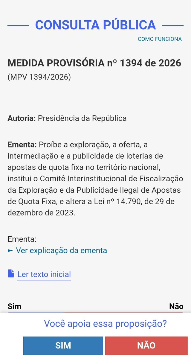 xico_lucas's tweet photo. Está tendo uma consulta pública sobre o fim das bets (se você é a favor ou contra a MP) e o NÃO está ganhando. Precisamos mostrar a esses políticos nossa força! VOTEM SIM!!

https://t.co/ziCNVX8x27 https://t.co/OTyrSjCabh