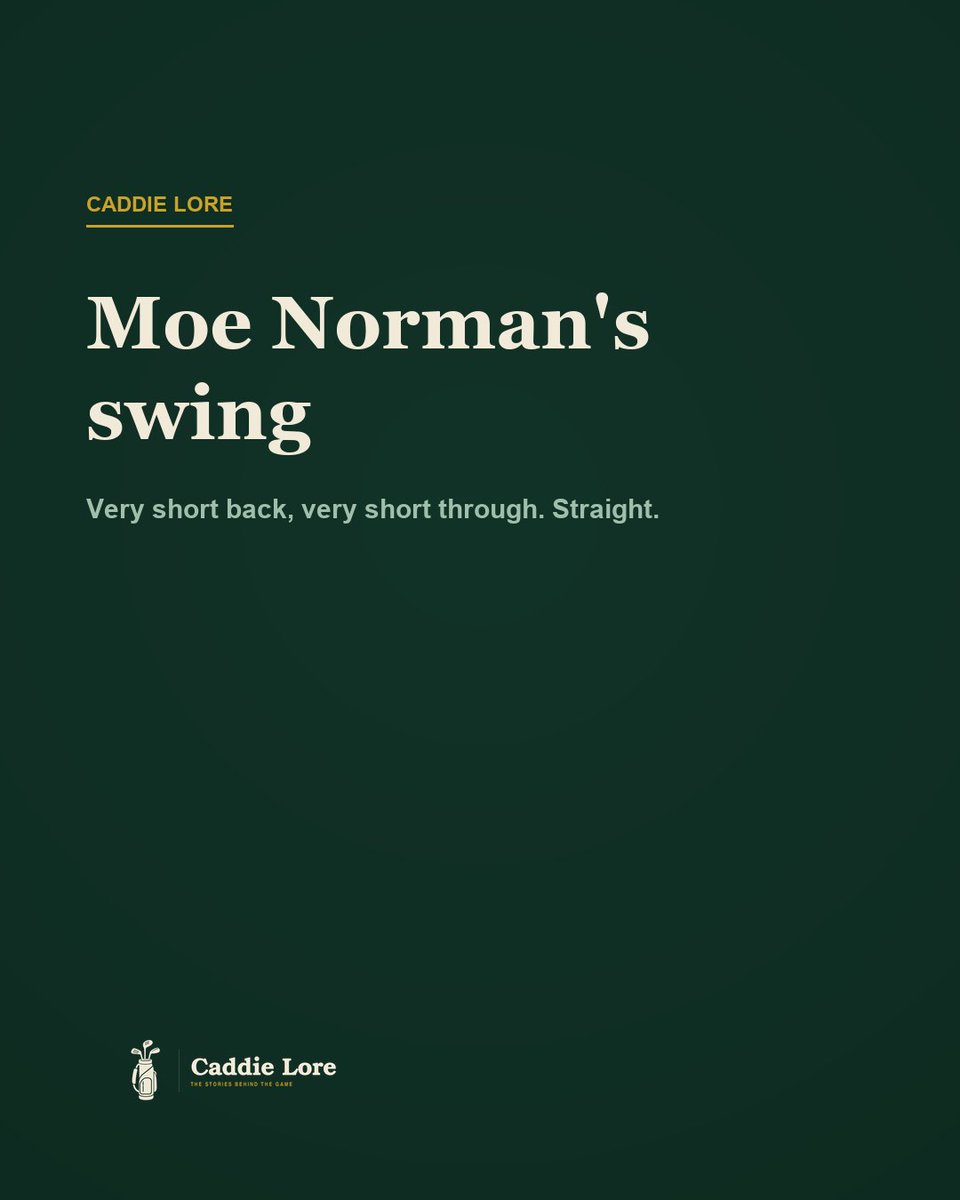 caddielore's tweet photo. Strangest golf swings? Start with Moe Norman. Very short backswing, very short follow-through, and he never took a lesson. Maybe it looked wrong. It went straight. He once withdrew from the Masters after nine holes. Blisters, from too many practice shots. https://t.co/AnoDwJy98N