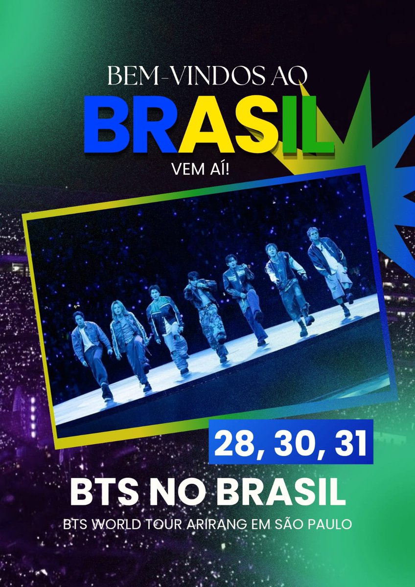 HLSTREAM7's tweet photo. BEM-VINDOS AO BRASIL, BTS! 🇧🇷

Outubro é um mês especial pras B-ARMYs, e vamos aproveitar cada dia dele! Esse projeto é pra incentivar os streams do BTS com:

- Parties diárias
- Sorteios de álbuns
- Playlists recomendadas
- Joguinhos nos finais de semana
- Contagem regressiva pro primeiro show dos meninos em solo brasileiro

Bora nessa? Segue o fio 🧵

#BemVindoAoBrasilBTS
BTS NO BRASIL
OUTUBRO ROXO