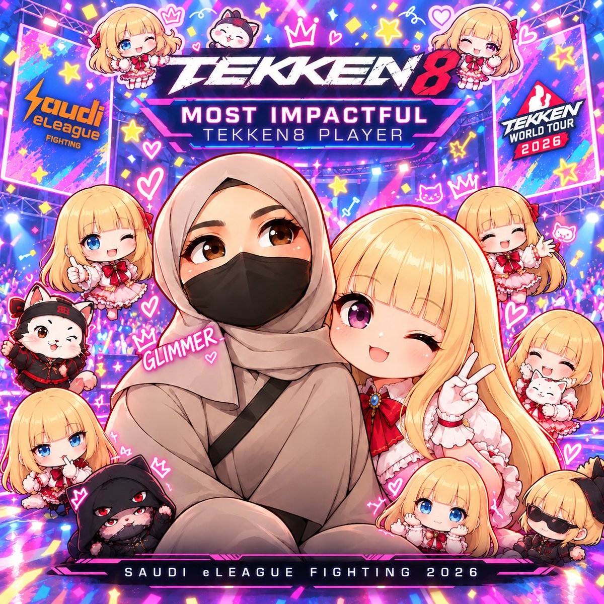 esportsent9x's tweet photo. SEL Fighting 2026 Tekken8 Challenger Event

Most Impactful Player is @Gliimmer_ 

Thru her breakthru performance &amp; odd defying win over a champion, players ranked much higher than her, she has inspired generations of FGC/Esports players; boys &amp; girls worldwide.

a Glimmer of Hope https://t.co/OBsdp3yhqI