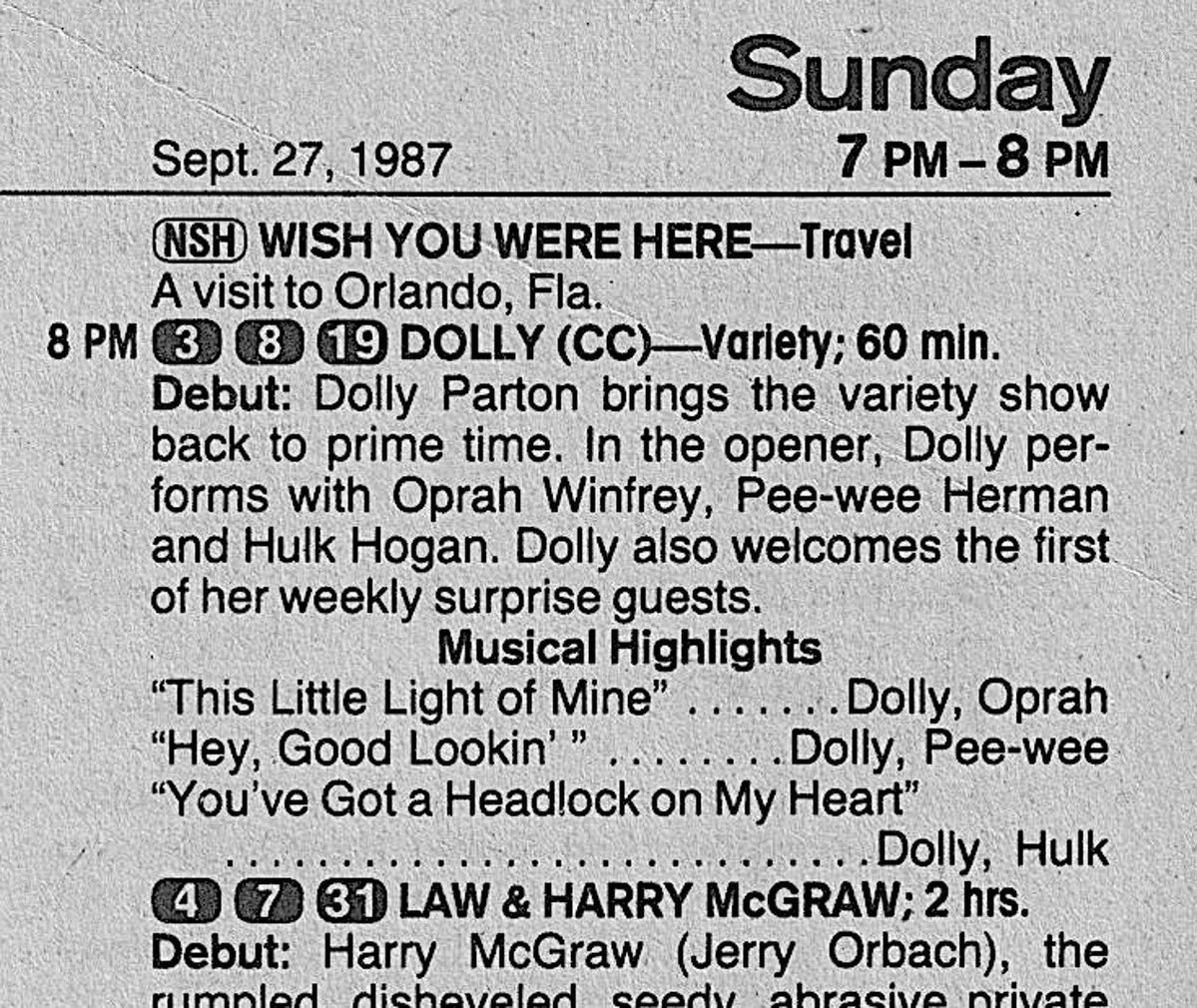 RetroNewsNow's tweet photo. 📺DEBUT: Dolly Parton’s ‘Dolly’ premiered 39 years ago, September 27, 1987, on ABC https://t.co/lcYPT41Iag