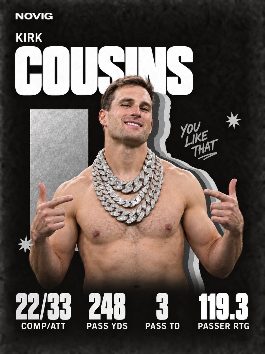 Novig's tweet photo. 🚨 KIRK COUSINS JUST MADE RAIDERS HISTORY. 🚨

He becomes the first QB in franchise history to throw 3+ passing TDs in each of the first 3 games of a season. https://t.co/CV9bojnBhm