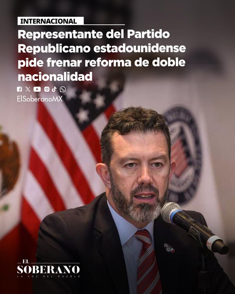 ElSoberanoMX's tweet photo. #Internacional 🧐 Representante del Partido Republicano estadounidense pide frenar reforma de doble nacionalidad

Larry Rubin y las bancadas del PAN, PRI y MC coinciden en rechazar la reforma sobre doble nacionalidad. Mientras el Senado discute la propuesta, sus opositores cuestionan un requisito que representaría soberanía y representación nacional.

Más aquí: https://t.co/RIc9xm6T3S