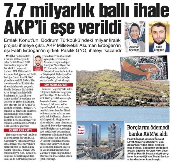 ademyarslan's tweet photo. Fon Soygunu'nda 24.sırada yer alan Pasifik GYO,  AKP Milletvekili Asuman Erdoğan ve eşi Fatih Erdoğan'ın şirketi. Fatih  Erdoğan ve eşinin vurgunları ise arşa çıktı. https://t.co/wkCeEBgI8I