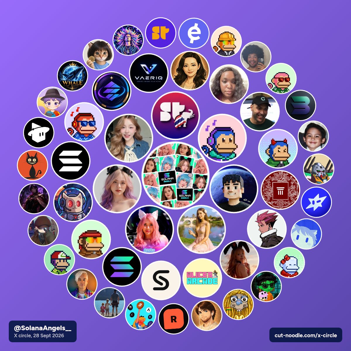 SolanaAngels__'s tweet photo. My X circle: the people I talk to the most. 

Aww @SuperteamTH and our big bro @themoe made it in there with sissies #SolanaAngels. Love yaaa 💜

Not affiliated with the project, just having fun with it.If you wanna try 
https://t.co/V7H00Dgp6R

Saw @0xKNiraj at @moor_fi, do this and I had to play with it too. 😂