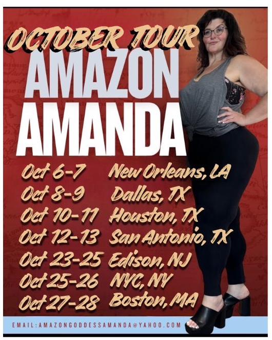 AmazonAmanda's tweet photo. NEW Dates added to OCTOBER.
email:
AmazonGoddessAmanda@yahoo.com https://t.co/ZiZ8x3HG00