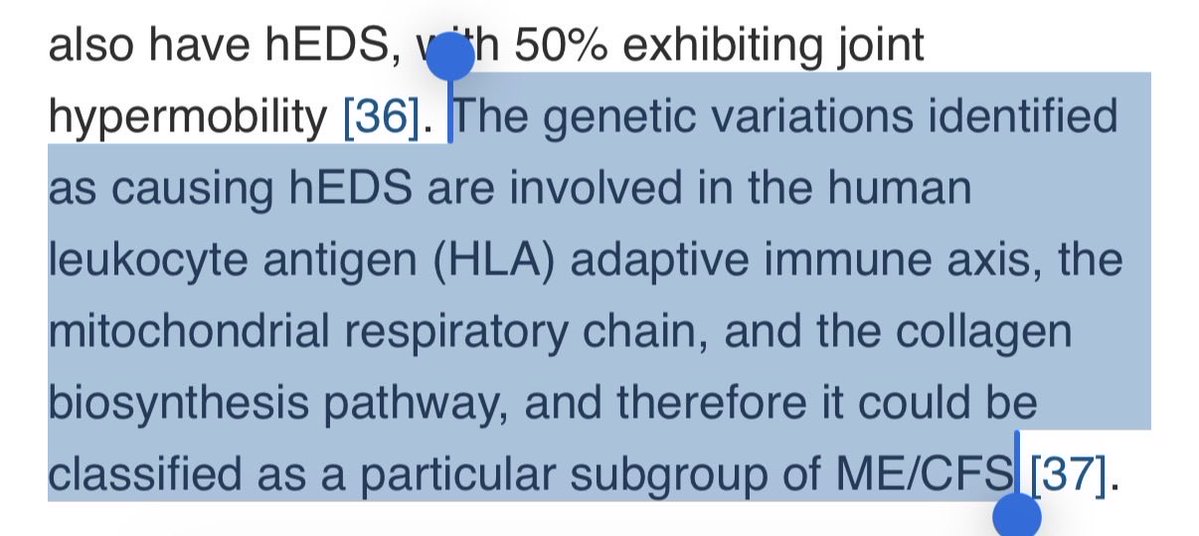 CortDoesScience's tweet photo. Perfect example of why "it's published" or "it's on PubMed" isn't evidence on its own. This paper claims several genetic variants/pathways as "causing" hEDS, tied to a citation that does not support the claim. 

The paper cited actually says “No causal relationships between genetic variants and clinical manifestations have been established by this study.”
