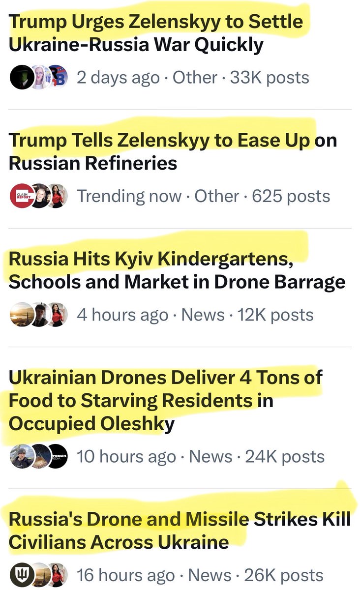 CueTheClowns's tweet photo. @BohuslavskaKate Trump could tell that to the madman bombing civilian targets in Ukraine.
If Putin stopped his invasion, Ukraine would stop bombing Russian targets.
My TwiXter news feed just now;
seems odd to ask Zelenskyy to stop, when he’s trying to save his country. https://t.co/ttVqOXYmz1