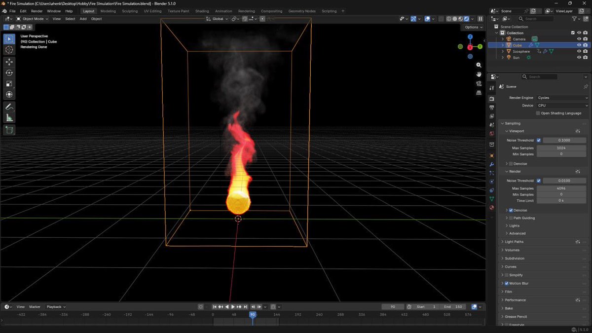 Kb_Ahenkan's tweet photo. Fire &amp; smoke sim in Blender (Mantaflow).
Chipping away at the VFX fundamentals, one sim at a time.

#blender3d #b3d #vfx #3dart #simulation #cgi #beginnerjourney https://t.co/m6LfE5KTgg