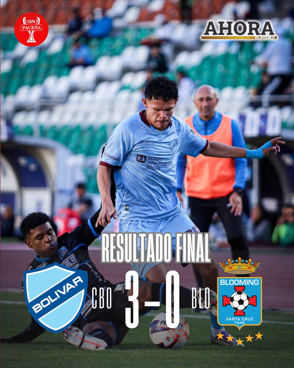 ahora_elpueblo's tweet photo. AHORA EL PUEBLO | BOLÍVAR GOLEA 3-0 A BLOOMING

La Academia se impuso en el Hernando Siles con doblete de Bruno Miranda y un gol de John García, por la quinta fecha de la Copa Paceña.

#Bolívar #Blooming #CopaPaceña https://t.co/UrBTUA0qNs