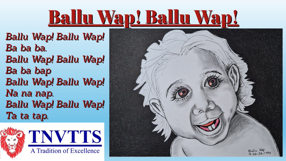 tnvtts's tweet photo. Ballu Wap! Ballu Wap!, #Characters

Ballu Wap! Ballu Wap!
Ba ba ba.
Ballu Wap! Ballu Wap!
Ba ba bap
Ballu Wap! Ballu Wap!
Na na nap.
Ballu Wap! Ballu Wap!
Ta ta tap. https://t.co/bt0r5tfIhB