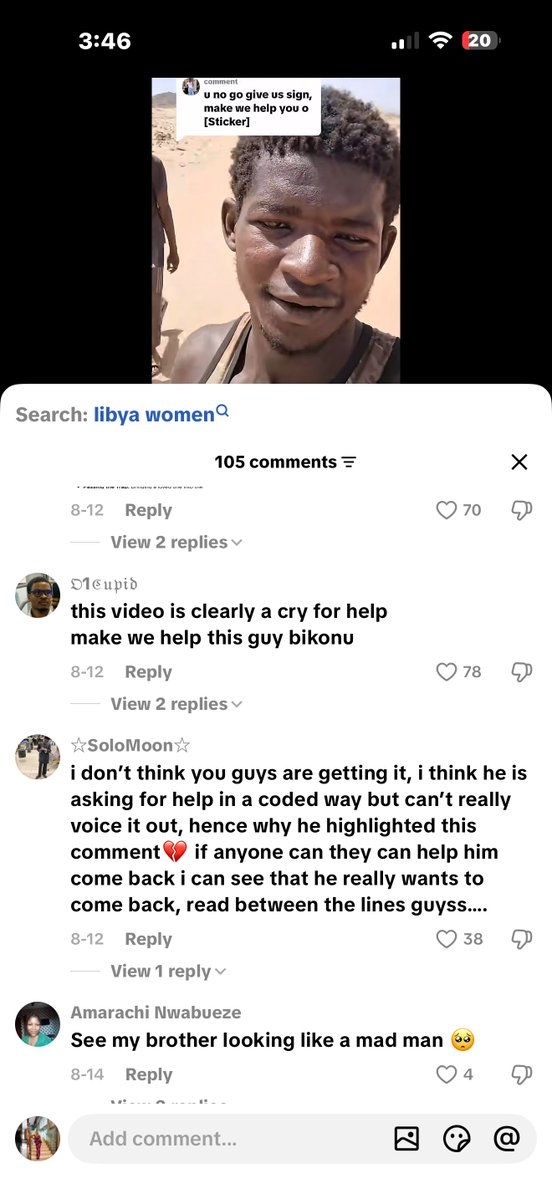 symply_zina's tweet photo. This guy is from Enugu state, he lives in Libya. He said he is a gold miner, and that he is well paid. He’s always online on TikTok urging Nigerians to come to Libya that there’s enough job with good pay which is a lie because you can never see him in a good house or clean clothes. He is always walking in the desert looking lost and tattered.

People are saying that he was sold, right now, he is trying to deceive the gullible Nigerians to come to Libya so he will regain his freedom. Once you go, he will sell you and regain his freedom. I really pity him whenever I see his videos, you can literally see he is suffering and seeking for help in a discreet way. Probably a friend sold him too. Pls beware of people like him, warn your brothers and sisters at home 🫡

Igbos, you people should try and rescue this your brother 🙏🏿