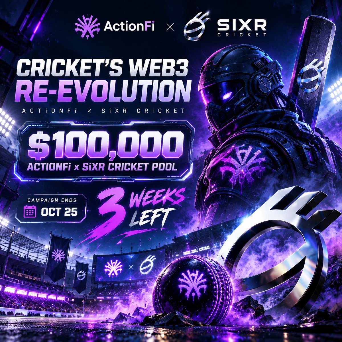 aqilafarms's tweet photo. The clock’s ticking ⏰ 3 weeks left before the @ActionModelAI x @SIXR_cricket campaign wraps on Oct 25. 

With a $100K pool on the line, this feels like one of those campaigns where waiting until the last minute is probably not the move. 
 
https://t.co/Xv0STjhuqj https://t.co/BydLP5PX3d