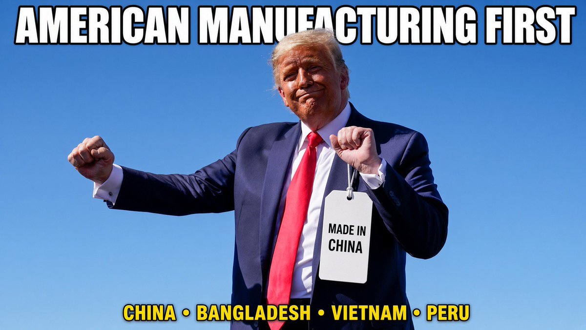 mjfree's tweet photo. Trump swag is NOT made in the USA:

•  Cheap MAGA / rally / Amazon hats — China (Ligezhuang, Shandong) and Bangladesh
•  Trump bomber jacket — China
•  Dress shirts — China, Bangladesh, Honduras, Vietnam
•  Ties — China (he admitted this), also Indonesia / Vietnam
•  Trump New York zip vest (Trump Tower) — China
•  Half-zip pullover — Vietnam
•  Women’s baseball cap — Vietnam
•  Golf hat (hotel shop) — Bangladesh
•  Fleece / pullover — Pakistan / Vietnam
•  Pants — Peru
•  Pink sports shirt — Philippines
•  Towels — Bangladesh
•  Oven mitt — India
•  Teddy bears in Trump robes — China
•  Stuffed Trump airplane — China
•  Coin bank / collector medallion — China
•  God Bless the USA Bible — China
•  Playing cards (Turnberry shop) — China
•  Flasks / thermoses / mugs — China / Thailand
•  Cufflinks, eyeglasses, lamps, mirrors — China
•  Sport coats — China / India
•  Flags & banners flooding Amazon — China (90% of top listings)