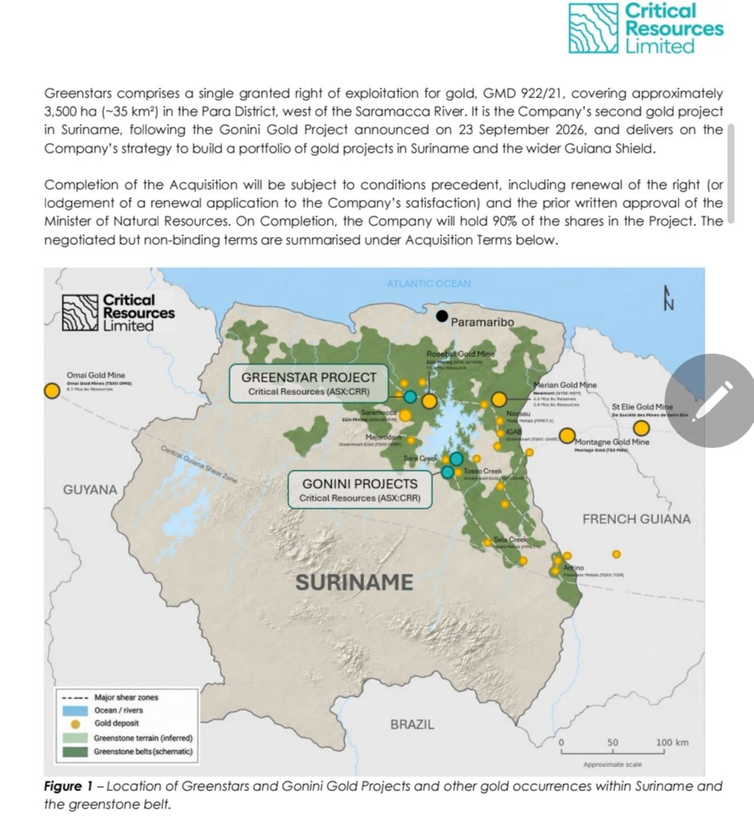 RawMinerals's tweet photo. OMG $CRR snaps up another 35km² of prospective gold tenement, Greenstarts Gold Project, just 35km from Zijin’s 11.6Moz Rosebel Gold Mine.

Project Snapshot 👇
A high-value acquisition USD$800k ✅️
Granted mining licences✅️
35km from Zijin’s Rosebel Gold Mine✅️
Located in a multimillion-ounce gold region✅️
Rosebel operating mine has produced over 5.95Moz of gold✅️
Zijin is referring to it as a satellite deposit, looking to secure year-round feedstock ✅️

DYOR | 0.8c | #Suriname | #Gold | SA