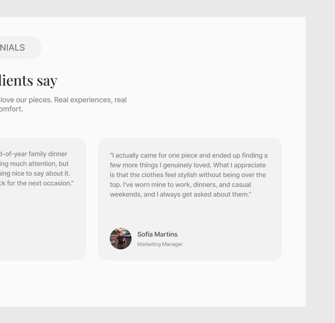 aby_designs's tweet photo. A testimonial section shouldn’t just fill space, it should remove doubt.

Need a product experience that converts visitors into users? Let’s talk 📩. https://t.co/WJNKRfKZ5b