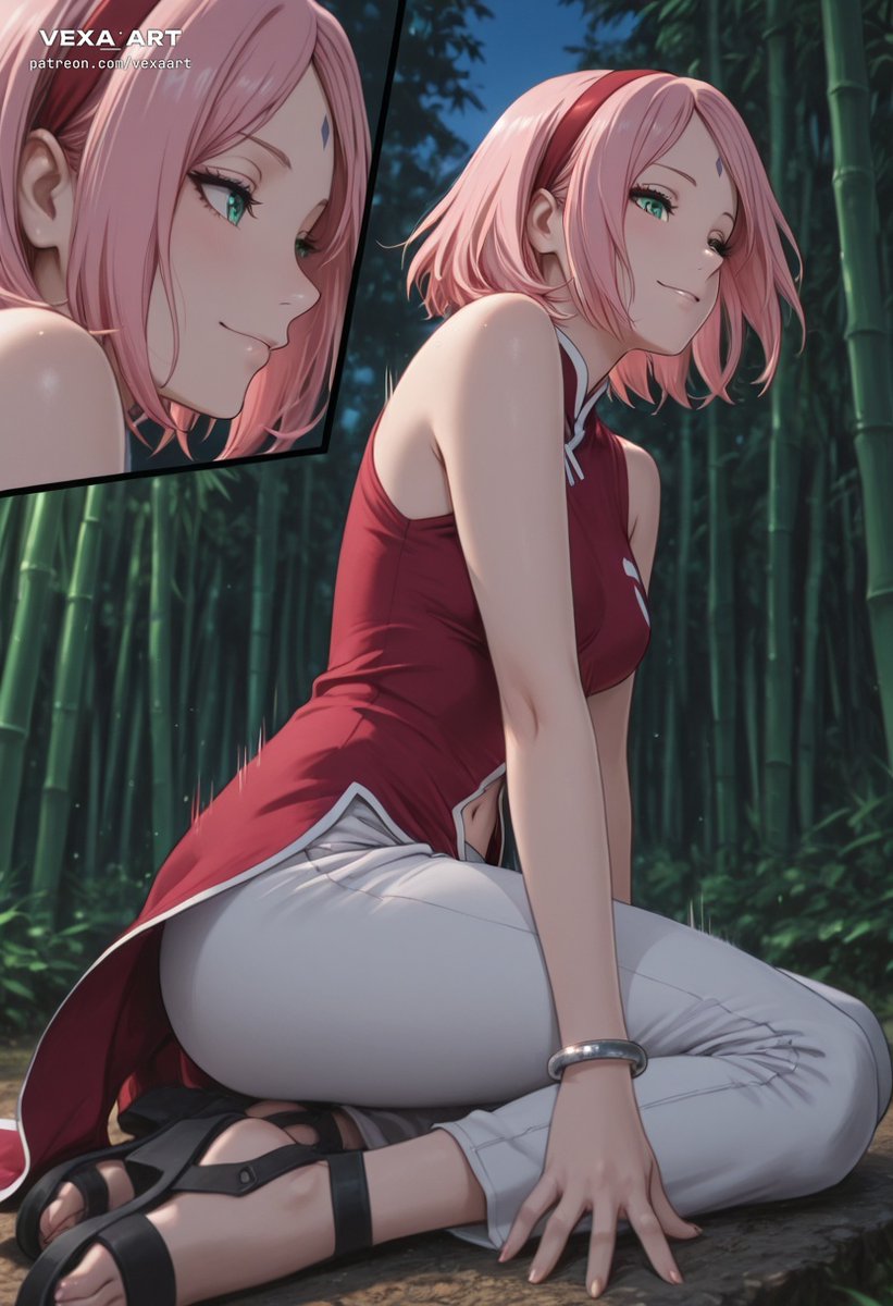 Vexa_art_'s tweet photo. Pink hair, stronger punch, unstoppable medic ninja ready to save the day 💚

#sakura #Naruto #fanart https://t.co/SFU62o7F5p