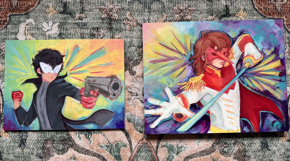 verart_z's tweet photo. Here’s a sneak peak at the joker painting 😍 
I didn’t have the same size canvas so I’m fixing that in post lmao 🫰
#P5R #Joker #Akechi #Shuake #Persona5 #Persona5R #WIP https://t.co/NukaSuyVnW
