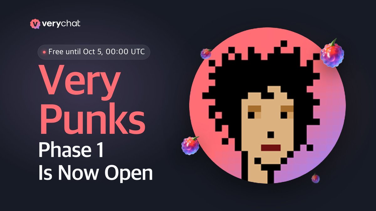 verylabs's tweet photo. 📢 VeryPunks Free Mint is LIVE 🎉

Phase 1 — Free Mint
Sep 28, 00:00 UTC to Oct 5, 00:00 UTC

▫️ VeryCoinTree players with 5M+ final points
▫️ 1 per account, free
▫️ Mint only in VeryWallet inside the VeryChat app
▫️ Not minted in time = forfeited

Phase 2 public mint opens Oct 6. 1,000 VERY each, up to 2 per account.

⚠️ VeryWallet only. External wallets like MetaMask cannot be connected.
⚠️ Pure PFP. No utility.

#VeryChat #VeryPunks
