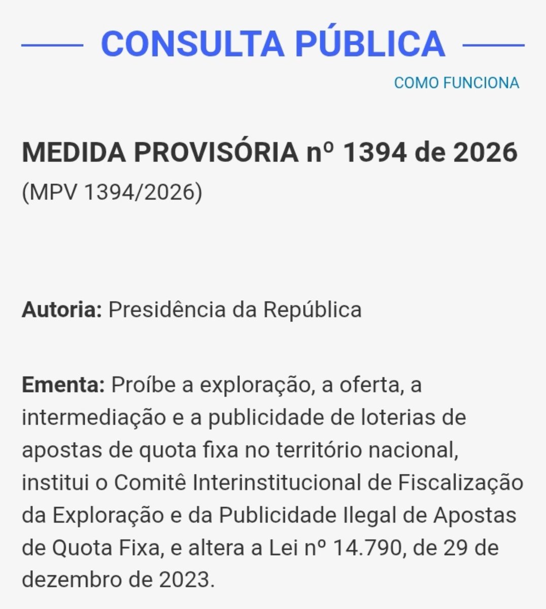 jinmaok's tweet photo. ⚠️⚠️⚠️

Está sendo realizada uma consulta pública sobre a proibição das Bets e atualmente, os votos contra a proibição estão ganhando.

Precisamos de ajuda! Vote ‘SIM’ para apoiar a proibição e impedir que essas apostas continuem prejudicando o Brasil

📎: https://t.co/7LpvyG3EaM https://t.co/Om03Bx9NXu