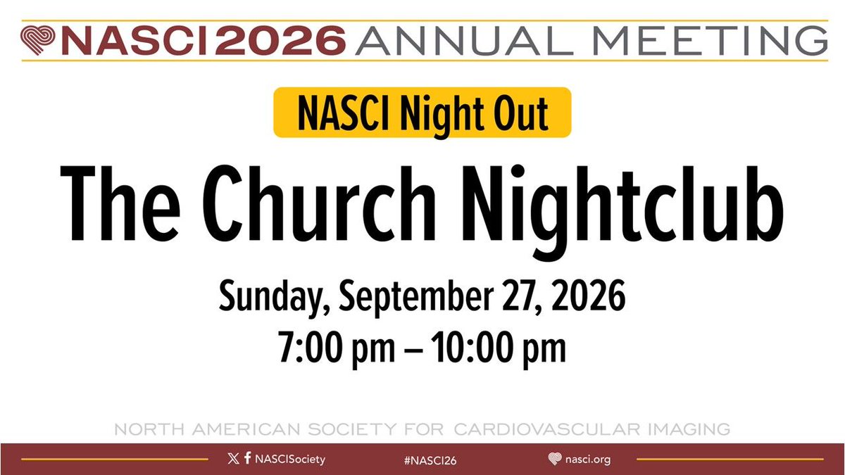 NASCISociety's tweet photo. Our NASCI Night Out will be starting in 1 hour at The Church Nightclub, we look forward to seeing you there!
#NASCI26 #NASCI #CardiovascularImaging #MedicalEducation #Cardiology https://t.co/NU1lQIgyFn