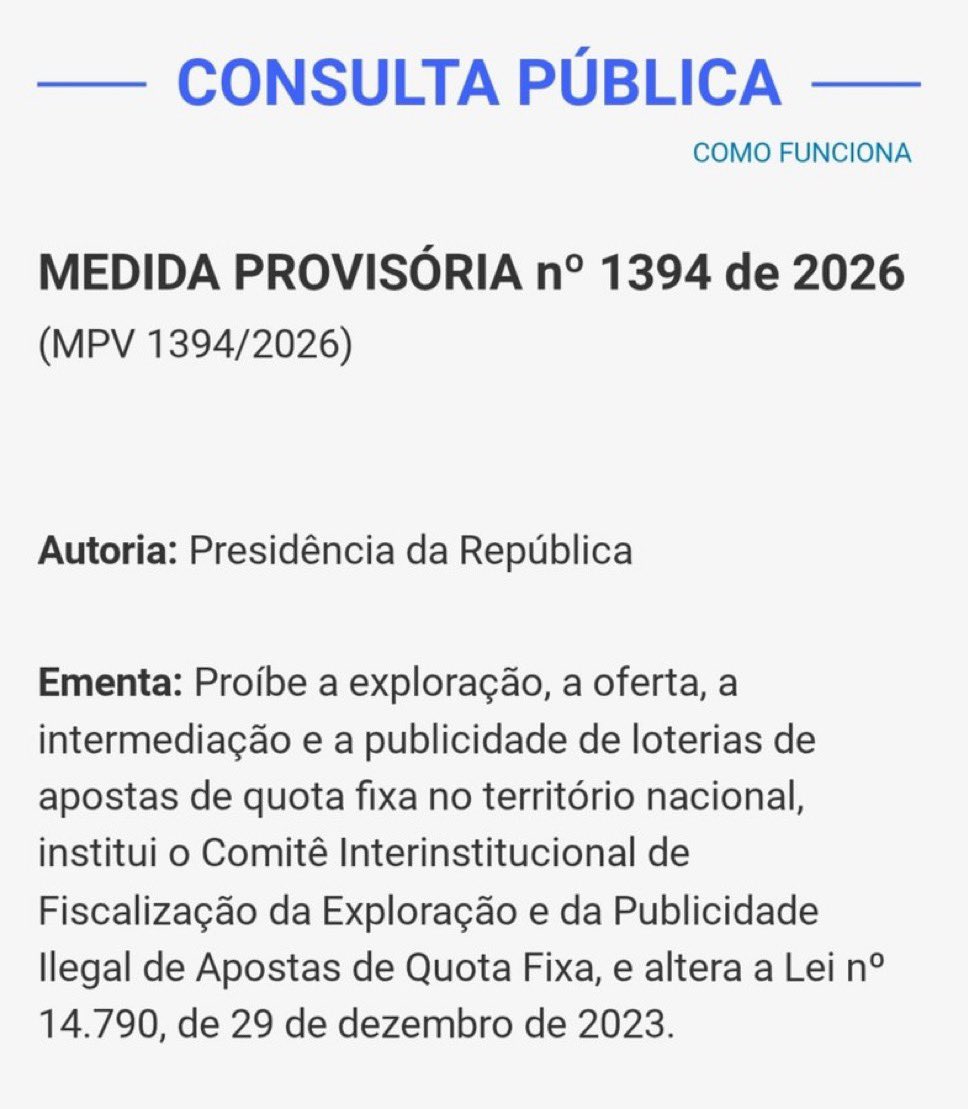NCTUNIONBR_'s tweet photo. "Joga quem quer" é o que dizem pessoas que gostam de lucrar em cima do sofrimento alheio. O dinheiro que é pra ser do leite das crianças, de remédios e para cobrir custos básicos da família não deve ir para apostas fúteis!

Está aberta no Senado a consulta pública sobre a MPV 1394/2026, que propõe o fim da exploração, oferta, intermediação e publicidade das apostas de quota fixa (“bets”) no território nacional.

🗳️ Na consulta, votar SIM significa declarar seu apoio à PROIBIÇÃO das bets no Brasil. 

As fanbases do NCT se uniram para votar SIM. NCTzens votem SIM! 

RT para espalhar para mais pessoas! 

🔗https://t.co/C9A0r0j6Vr