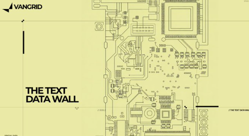 A graphic titled 'THE TEXT DATA WALL' by VANGRID featuring a yellow technical circuit board design.