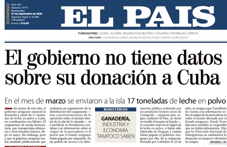 AntonioMaeso's tweet photo. Si estás aburrido y tenés ganas de re calentarte, mirá este post y lee el artículo de @elpaisuy .

Un productor lechero socio de Conaprole pidió a Cancillería y a Presidencia información sobre el valor y precio de compra por parte del gobierno uruguayo de la leche en polvo donada a Cuba. 

La respuesta "por escrito" del MRREE y de Presidencia fue: "No tenemos la más pálida idea".

Es patético. Nadie sabe, nadie fue, nadie compró, nadie sabe un carajo. 

¿Esto es gobernar bien?¿Esto es transparencia?¿Esto es saber gestionar? ¿Entendés xq les da espantoso las encuestas?

Esto debe aclararse lo antes posible. 

Algún día te vas a avivar!