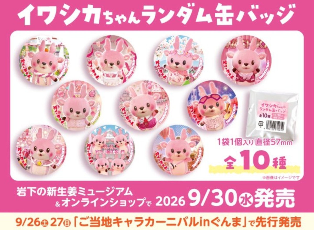 BlueTeddylovely's tweet photo. 昨日の群馬で　
イワシカちゃんのランダム缶バッジを
とりあえず10個購入
かぶりもかわいい🩷
コンプ目指して
次回ミュージアムで追いバッジします😊

現地投票でいただけるステッカー
バッジと同じデザインでやはりランダム
社長さんからの手渡しで
岩下の新生姜の日バージョンでした✨🙌 https://t.co/eMMGMAB6Ca