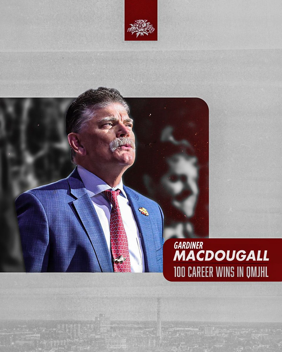 MonctonWildcast's tweet photo. Congrats to @monctonwildcats Head Coach Gardiner MacDougall who reached 100 @QMJHL victories last night with the OT win over the Islanders. 
This was the 2nd fastest to 100 W’s (124 games) behind Gerard Gallants 123. 

Congrats Coach! 

#JGS #DefendTheDen #MonctonWildcats #QMJHL

📸 - @DanielStLouis