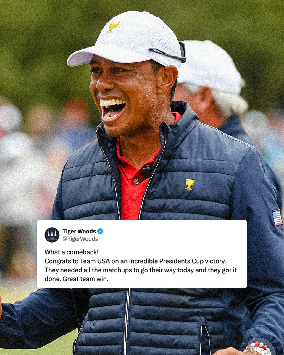 PresidentsCup's tweet photo. Job finished.

#PresidentsCup | @TigerWoods https://t.co/xoK6wWJvmQ