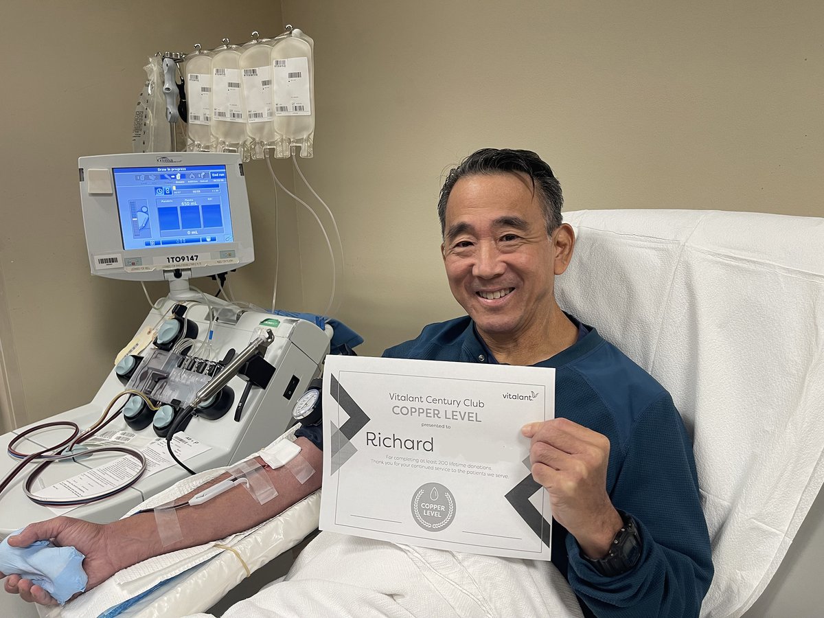 VitalantCA's tweet photo. Richard recently made his 200th blood donation, marking an extraordinary commitment to helping patients in need.

Thank you, Richard, for showing up 200 times for your community and for making giving part of your story.
https://t.co/QgvXz29I2X https://t.co/rO9ofCkosM