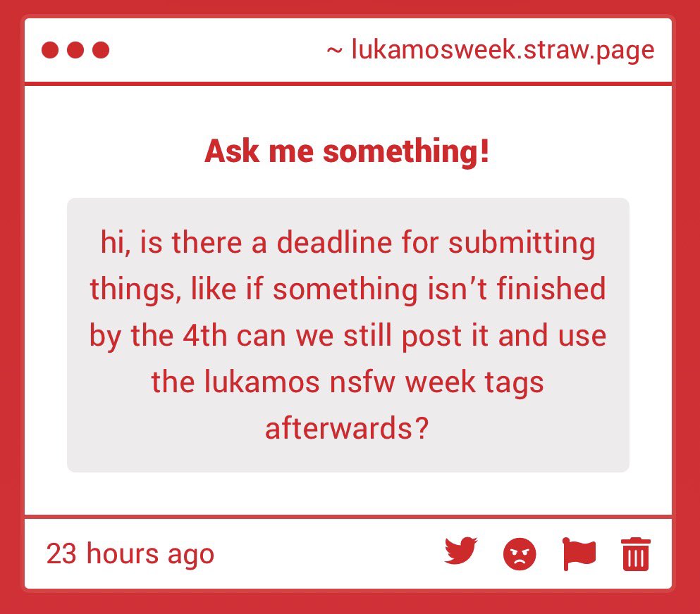 LukamosWeek's tweet photo. — Q&amp;A | ENGLISH - ESPAÑOL

• Posting during event days is ideal, but late entries are accepted if you can't finish by the 4th for any reason!

• Lo ideal es publicar durante la semana del evento, pero puedes subirlo después si no alcanzas a terminar para el 4 por alguna razón! https://t.co/4HMNJZMmct