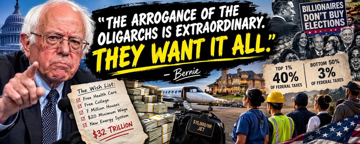 BskiMike22802's tweet photo. "The arrogance of the oligarchs is extraordinary. THEY WANT IT ALL."

Bernie.

Buddy.

I read this three times. Not because it's complicated. It's four sentences and a bumper sticker. I read it three times because I honestly couldn't believe the man who typed it owns a mirror. He owns three houses, so I figured at least one of them came with a bathroom.

Let's start with "they want it all," because that one made me spit coffee on my lesson plans.

Yesterday, YESTERDAY, you posted a wish list. Free health care. Free college. Seven million houses. A twenty dollar minimum wage. A brand-new energy system. And not one price tag. Not one. Your Medicare for All plan all by itself was scored at around 32 trillion dollars over ten years. Thirty-two TRILLION. If you stacked that in one-dollar bills, you could get to the moon and back a few times and still have enough left over to fly private to the rally.

And then today you point across the room and yell "THEY WANT IT ALL."

Bernie. Come on. YOU want it all. You want my paycheck. You want my kids' paychecks before they've even earned them. You want the paycheck of the electrician down the street, the nurse pulling nights, the custodian at my school, and the waitress working a double on a Saturday so her kids can have new shoes. Your shopping list is longer than the Constitution and the Bill of Rights stapled together, and you're calling somebody ELSE greedy?

The top one percent already pays about 40 percent of all federal income taxes. The bottom half pays about 3 percent. And you still climb up on the podium screaming they're not paying enough. So how much is enough, Bernie? Fifty? Seventy? All of it? Oh, wait. You already told us. "They want it all." That wasn't an accusation, Senator. That was a confession. You just pointed it the wrong way.

Your cornbread isn't done in the middle, my friend.

Now. "Arrogance." Oh, I've been waiting for you to bring that word up. I really have.

When a reporter asked you why you were flying around on $15,000-an-hour private jets during your "Fighting Oligarchy" tour, you basically said no apologies, you weren't going to sit in some waiting line at United. Read that again. Slowly. The man lecturing America about arrogant billionaires told a reporter, on the record, that he's too important to wait in line at the airport like the working people he says he's fighting for.

Your campaign dropped $221,000 on chartered jets in ONE quarter of 2025. One quarter! There are families in my district who don't make that in four years. You own three houses. You've been on a taxpayer salary for thirty-five years with a taxpayer pension waiting for you at the finish line. You made a pile of money writing books about how nobody should have a pile of money.

And YOU get to lecture somebody else about arrogance?

That's a skunk complaining about the smell in the room, Bernie. You're running a sixty-watt ego on a two-watt brain. You're the smartest man in any room, as long as you're alone in it. With the lights off.

"Musk and other billionaires will spend huge amounts of money."

Oh, you mean like your side does? Let's go ahead and do the part you always leave out.

Kamala Harris raised about a billion and a half dollars in roughly fifteen weeks in 2024. A BILLION AND A HALF. Hollywood money, Wall Street money, celebrity concerts, Beyoncé, Oprah, the whole circus. She outspent Trump. And she lost anyway. So much for billionaires buying elections. Turns out people care a lot more about the price of eggs than the price of the celebrity on stage.

Michael Bloomberg spent about a billion of his own dollars in YOUR primary in 2020. You were standing right there on the same debate stage. A billion dollars, and he won American Samoa. That's it. That's the whole haul. Most expensive souvenir in human history.

George Soros dropped more than 125 million dollars into his Democracy PAC in one check. Then there's Reid Hoffman, Tom Steyer, the teachers' unions, the public employee unions. Hundreds of millions, every single election, almost all of it pointed one direction.

What's next, Democrats electing a billionaire who pays for his own campaigns out of the family fortune and then handing him an entire state to run... wait. I'm being told Illinois already did that. JB Pritzker. Billionaire. Democrat. Governor. I've never seen you draw one of your little red boxes around HIS net worth. Not once.

That's Quinn's Law Number Five: when liberalism runs into reality, reality is supposed to get out of the way. In your world a billionaire is an "oligarch" right up until he writes a check to a Democrat. Then he's a "donor." Then he's a "philanthropist." Then he's "Governor." Same money. Same guy. Different jersey. You're about as useful as an ashtray on a motorcycle.

And then there's Elon. You say his name like it's a cuss word. Fine. Let's talk about Elon.

The man came here from South Africa and BUILT things. Real things you can touch. Tens of thousands of American factory jobs. Rockets so much cheaper than the government's that NASA hires HIM now. Starlink, which finally gave internet to rural families the cable companies ignored for twenty years. When Hurricane Helene wiped out those mountain towns in North Carolina and the phones were dead, Starlink showed up. I was a medic. I know what it means when the radio finally crackles back on in a disaster. It means people get found.

Then he went to Washington with DOGE and started pointing at fraud, waste, and abuse. And who fought him? Your side. Every time. Every single time.

So here's the question nobody on the left will ever answer for me. Why are you fighting so hard to PROTECT fraud, waste, and abuse? What are you so scared somebody's going to find? When an honest man sees somebody auditing the books, he pulls up a chair and hands him a calculator. Only a guy with something to hide slams the drawer.

Elon spends his own money. Money he earned building stuff people chose to buy. You spend other people's money, money the government TOOK from them, and then you call HIM the problem. Bernie, you couldn't find oil in Texas with a map, a shovel, and a guy standing next to you pointing at the ground.

Now my favorite line. "So that Congress works for them, not working families."

I actually laughed out loud at this one. My wife asked what was so funny. I told her Bernie Sanders just blamed Congress.

Bernie. You ARE Congress. You've BEEN Congress since 1991. If Congress doesn't work for working families, who exactly do you think has been driving the bus? Elon Musk isn't in Congress. He can't pass a law. He can't raise your taxes. He can't write one line of the tax code. You can. You have. For thirty-five years.

And what's in the trophy case after thirty-five years? Two renamed post offices and a veterans cost-of-living adjustment. That's it. You're the coach with thirty-five straight losing seasons who still blames the fans in the bleachers.

And the stuff you DID vote for? That's worse. You voted for the Affordable Care Act, and individual-market premiums in the https://t.co/LxMefCJGns states more than doubled between 2013 and 2017. You chaired the Budget Committee in 2021 and pushed through 1.9 trillion dollars, and by June of 2022 inflation hit 9.1 percent. Forty-year high. I remember standing in the grocery store with a cart full of food for my kids, doing math in my head, and quietly putting stuff back on the shelf. That was YOUR rescue, Bernie. Then you voted for the Inflation Reduction Act, which extended the temporary COVID Obamacare subsidies with an expiration date that DEMOCRATS picked. Not one Republican voted for it. So when premiums jumped this year, you were standing at the top of a cliff you built yourself, pointing at the guy at the bottom.

And the stuff you voted AGAINST? The 2017 tax cuts that cut taxes for about nine out of ten middle-income families. No. No tax on tips. No. No tax on overtime. No. A bigger child tax credit. No. Every single time working families had a shot at keeping a little more of their own money, Bernie Sanders was standing in the doorway saying no.

So who does Congress work for, Senator? Going by your voting record, it works for Congress. Your porch swing doesn't go all the way back, does it?

You want to talk about real oligarchs, Bernie? Let's talk about your honeymoon.

You went to the Soviet Union for your HONEYMOON. 1988. And you came back impressed. Most people go to Niagara Falls. You went to see the bread lines.

Over there, the party bosses had country houses, special stores stocked with things regular people never laid eyes on, chauffeured black cars, and the good hospitals. The regular worker got a bread line, a waiting list for an apartment, and a knock on the door if he complained too loud. THAT is an oligarchy. A small group of people who control the government, control the money, control the jobs, and never, ever have to wait in line.

Sound familiar? "You think I'm gonna sit in a waiting line at United?"

Here's the difference between an American billionaire and a Soviet party boss. The billionaire got rich selling you something you wanted. The party boss got rich taking whatever he wanted. And every single idea you have gives MORE power over our money, our health care, our jobs, and our homes to the people who run the government. People like you.

You're not fighting the oligarchy, Bernie. You're applying for the job.

"We can beat them." Can you, though? Really?

Bernie, you couldn't even beat your own party. Twice. In 2016, the Democratic establishment lined up behind Hillary, and their own former interim chair, Donna Brazile, later wrote that a fundraising deal handed the Clinton campaign huge control over the DNC before the primary was even over. And you? You endorsed Hillary anyway. In 2020 they cleared the field for Joe Biden in about 48 hours. And you? You endorsed Biden anyway.

What's next, Bernie getting steamrolled by his own party's establishment and then smiling for the cameras while he endorses the guy who ran him over... wait. I'm being told that already happened. Twice.

You couldn't organize a two-car parade, Senator. All bark, no bite, and even the bark comes with a donate button.

Now, "Educate." Okay, Bernie. Now you're talking my language. That's literally my job. So let's do it. Pull up a desk.

Let's educate people that the United States is a constitutional republic, not a democracy, and the Founders did that on purpose, so fifty-one percent of the voters couldn't vote themselves the paychecks of the other forty-nine. Madison warned in Federalist No. 10 about majorities pushing for "an equal division of property." He called it a "wicked project." Not me. James Madison.

Let's educate people that "tax the rich" started in 1913 as a one percent tax on the wealthiest Americans, and now it takes a bite out of just about every working paycheck in the country.

Let's educate people that a twenty dollar minimum wage doesn't give a seventeen-year-old kid a raise. It locks him out of his first job. I teach those kids, Bernie. I've watched them fill out applications. I've watched them get turned away. You've never once had to look one of them in the eye and tell him nobody's hiring.

Let's educate people that "free" college and "free" health care get paid for by the electrician who never went to college and the waitress who can't afford to get sick.

And let's educate people that a man who's been in Congress for thirty-five years doesn't get to blame "oligarchs" for how Congress turned out.

Class is in session, Senator. You're just not going to like the lesson plan. Your thinking cap is on backwards, and I'm pretty sure it's on the wrong head.

"Organize. Get your friends to vote."

Okay, this part I actually agree with. Somebody write down the date. Bernie Sanders and I agree on something.

Everybody reading this: organize. Get your friends to vote. Get your family to vote. Get your coworkers to vote. Get the guy at the gas station who complains about prices every single morning to vote. And before any of them fill in a bubble, ask them one question.

"Were you better off when Bernie's side ran the House, the Senate, and the White House in 2021 and 2022?"

Nine percent inflation. Record gas prices. Grocery bills through the roof. Then ask them if they want to go back.

Bernie, you just told millions of people to think hard about how they vote. That might be the nicest thing you've done for Republicans all year. You're a Wi-Fi signal in a basement. One bar shows up every once in a while, and even then it's connected to the other guy's network.

So here's my standing offer, Bernie, and this time it comes with extras.

I keep hearing Democrats scream about the rich while BEING the rich. They know every loophole in the tax code because a lot of them helped write those loopholes, and then they use them on their own returns. So file with the standard deduction only. No itemizing. No fancy accountant. Pay DOUBLE what the IRS says you owe. Sell two of your three houses and give the money to a working family in Vermont. Then fly COMMERCIAL to your next rally. Middle seat. Back row. Right next to the bathroom. And wait in line at United like the rest of us. Post the receipts. All of them.

Do that, and I'll listen to you lecture America about arrogance. Until then you're an empty suit stuffed with bumper stickers. All foam, no beer. A trapdoor on a canoe. A waterproof tea bag. A lighthouse in the middle of the desert, flashing away, warning everybody about a shipwreck that only exists in your own head.

I think you've spent so many years being the loudest guy in the room that you forgot to check whether anybody in the room was actually doing better. They weren't. They aren't. And you're still passing the collection plate.

You've been wrong so long that even a broken clock feels sorry for you. At least the clock is right twice a day.

The oligarchs don't want it all, Bernie. The oligarchs want you to buy their phone, drive their car, and use their internet, and if you don't want to, you don't have to. Nobody's making you. YOU want it all. Their money, my money, your neighbor's money, and my grandkids' money. And if we say no, you'll just pass a law.

That's the difference between a businessman and a politician. One of them has to earn your money. The other one just takes it.

But what do I know? I'm only a physics teacher and a retired Army medic who does the "educate" part of your slogan for a living, which is one more part than you've managed in thirty-five years.

@TPUSA @JoJoFromJerz @atrupar

#MAGA #Trump #Veterans