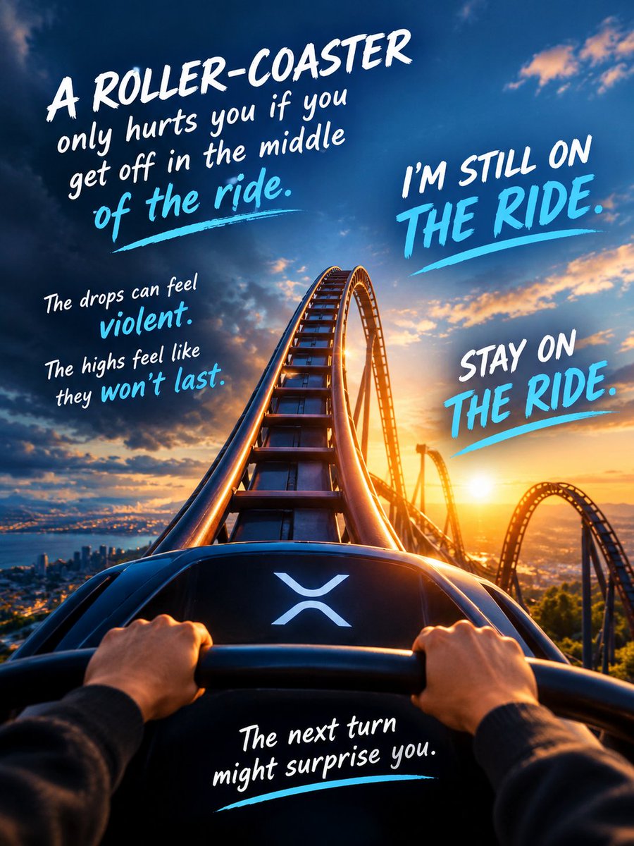 Olesya_rose's tweet photo. A Roller-coaster only hurts you if you get off in the middle of the ride.

Sometimes I forget this,but holding $XRP really is just a series of ups and downs. The dips feel permanent when you’re in them, and the highs feel like they won’t last. I was about to go on a long rant about everything I’ve been dealing with, all the things I’ve gained and lost… but honestly, that’s not the point.

The point is: I’m still on the ride. And if you’re reading this, so are you.

Yeah, the drops can feel violent. Yeah, sometimes you swear you’re about to get thrown off. But getting off in the middle? That’s the only way to really get hurt.

So I’m choosing to stay seated, hands on the bar, letting the track take me where it’s going. Maybe someone else out there needed to hear that today too.

Stay on the ride. The next turn might surprise you.